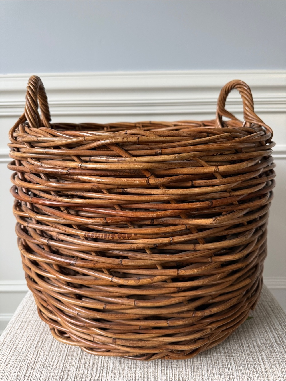 Heavy Duty Wicker Basket Large Handwoven Rattan Storage Rustic Farmhouse Artisan